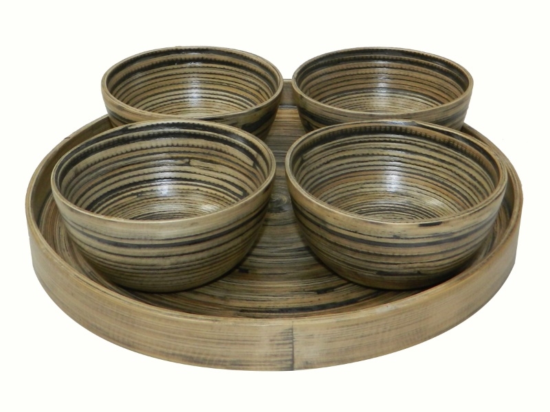 Curated Bamboo Dip Bowl Set with Antique Black Finish - Eco-Friendly Serveware Solution